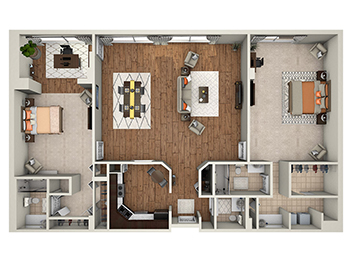 Osprey Split two bedroom, two bathroom floor plan at Village on the Green Senior Living Community