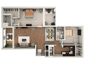 Sabal two bedroom, two bathroom floor plan at Village on the Green Senior Living Community