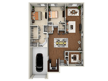 Villa floorplan with garage at Village on the Green Senior Living Community