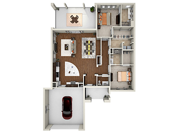 "The Willow" two bedroom, two bathroom floor plan at Village on the Green Senior Living Community