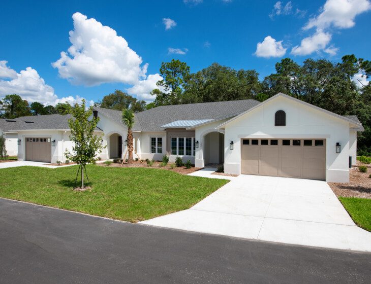 street view of brand new villa homes at Village on the Green Senior Living Community