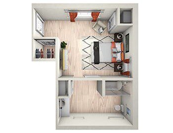 floor plan for private apartment memory care studio