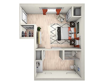 floor plan for private apartment memory care studio